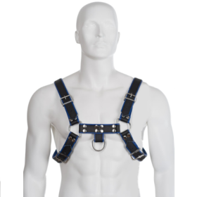 LEATHER BODY - ARNÉS CUERO AZUL Y NEGRO CHEST BULLDOG:: Discreción en tusexshopgay.com