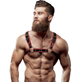 FETISH SUBMISSIVE ATTITUDE - ARNÉS ECOPIEL PECHO HOMBRE NEGRO/ROJO:: Discreción en tusexshopgay.com