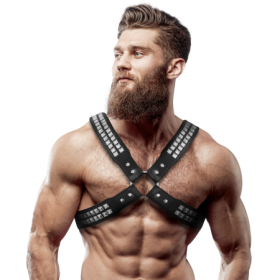 FETISH SUBMISSIVE ATTITUDE - ARNÉS ECOPIEL PECHO CRUZADO CON REMACHES HOMBRE:: Discreción en tusexshopgay.com