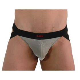 BURN - 001 JOCK BRILLANTE BEIGE / NEGRO XL:: Discreción en tusexshopgay.com