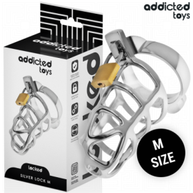 ADDICTED TOYS LOCKED - SILVER LOCK JAULA PARA PENE DE METAL TALLA M:: Discreción en tusexshopgay.com