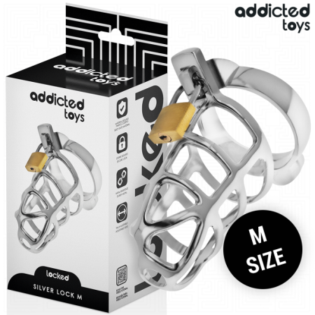 ADDICTED TOYS LOCKED - SILVER LOCK JAULA PARA PENE DE METAL TALLA M:: Discreción en tusexshopgay.com
