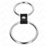 KINK - ANILLO PENE DOBLE METAL 3.7 CM A 5 CM CONECTADOS POR CORREA POLIPIEL MODELO 1:: Discreción en tusexshopgay.com